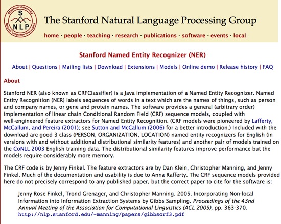 Stanford NLP Group: Named Entity Recognizer