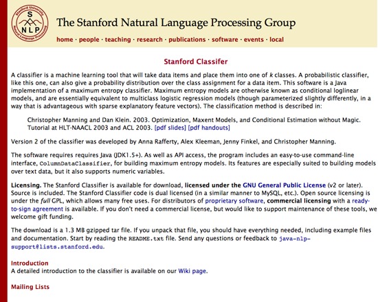 Stanford NLP Group: Classifier