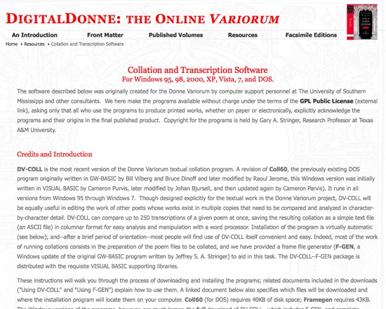 DV-COLL (Donne Variorum Textual Collation Program)