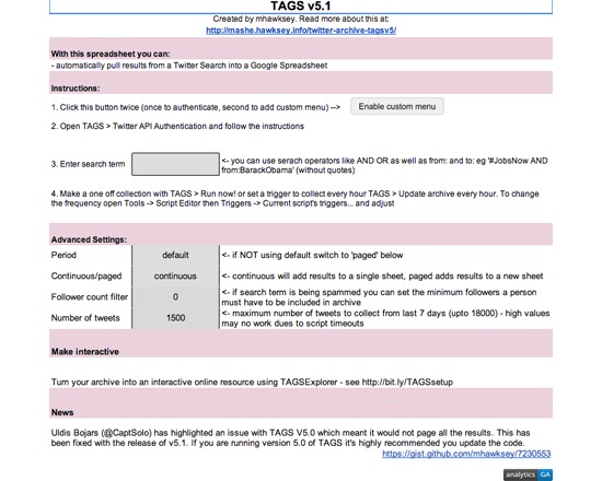 TAGS (Twitter Archiving Google Spreadsheet) v5.1