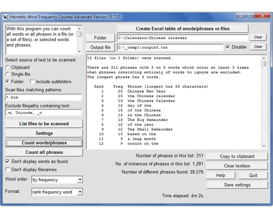 Hermetic Word Frequency Counter Advanced Version