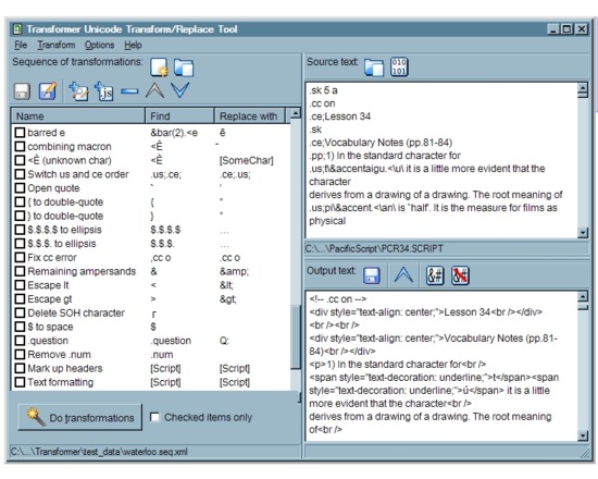 Transformer: a Unicode Transform/Replace Tool